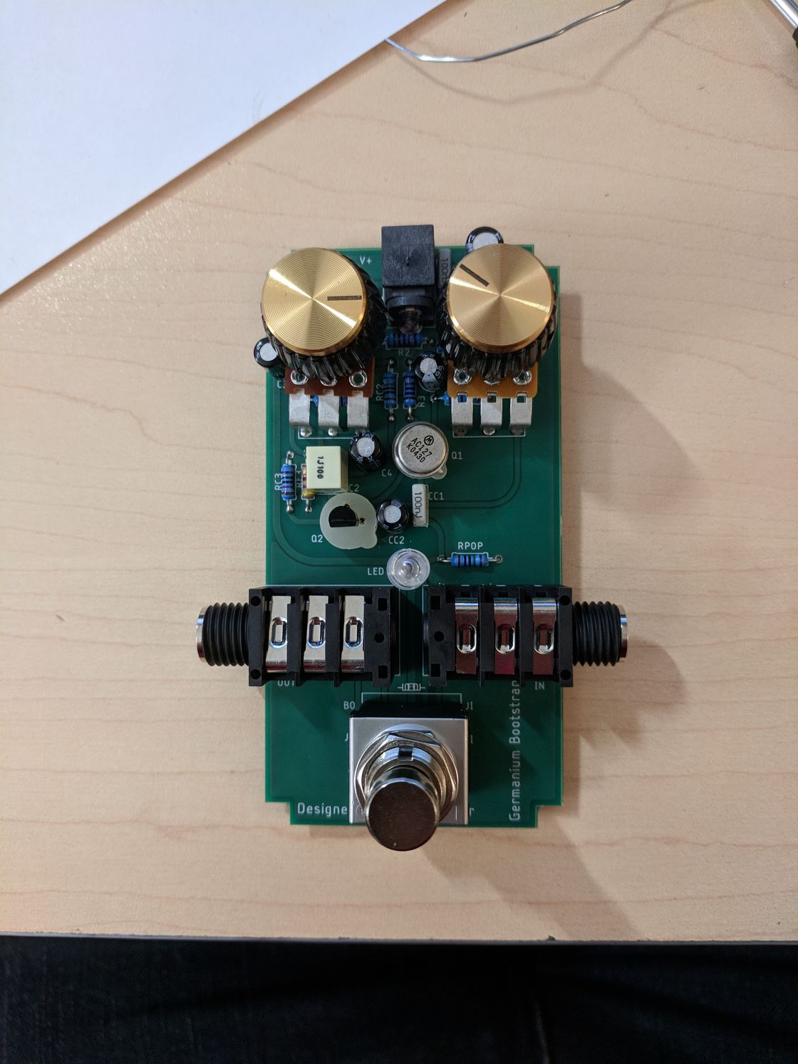 The circuit board inside the pedal.