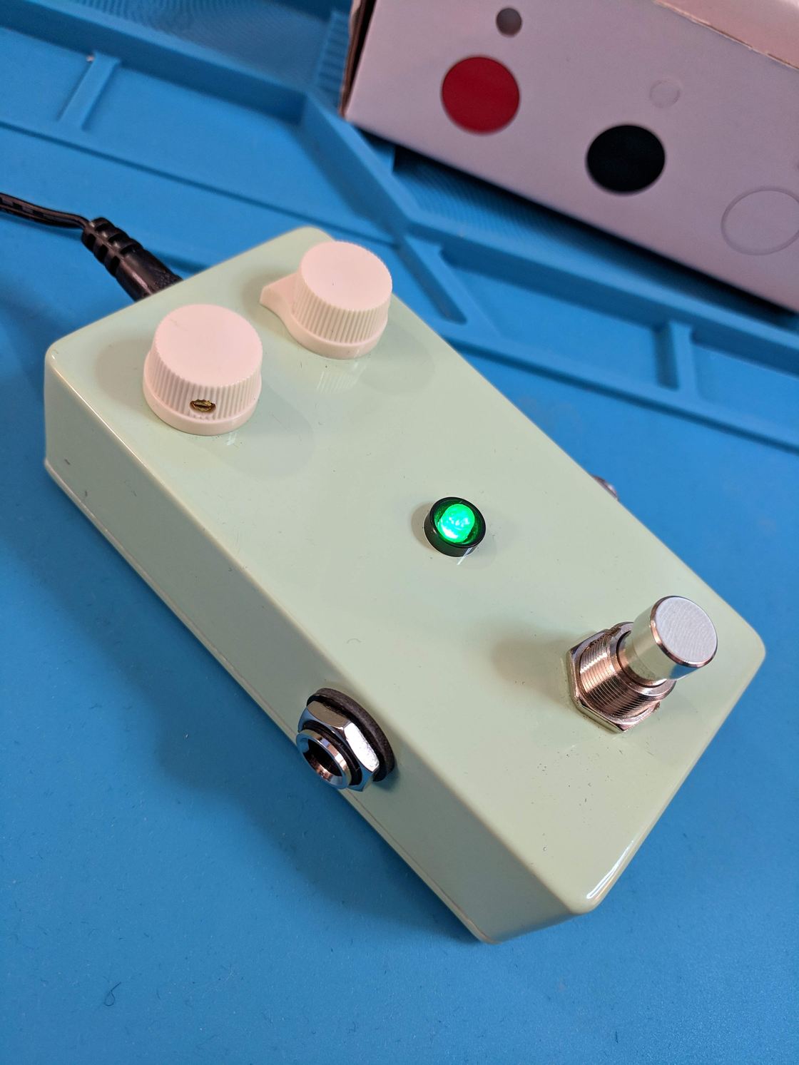 The Germanium Bootstrap pedal with its indicator lit.