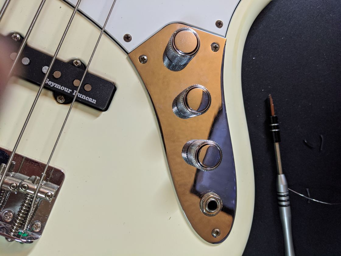 A Jazz Bass with custom switching installed.
