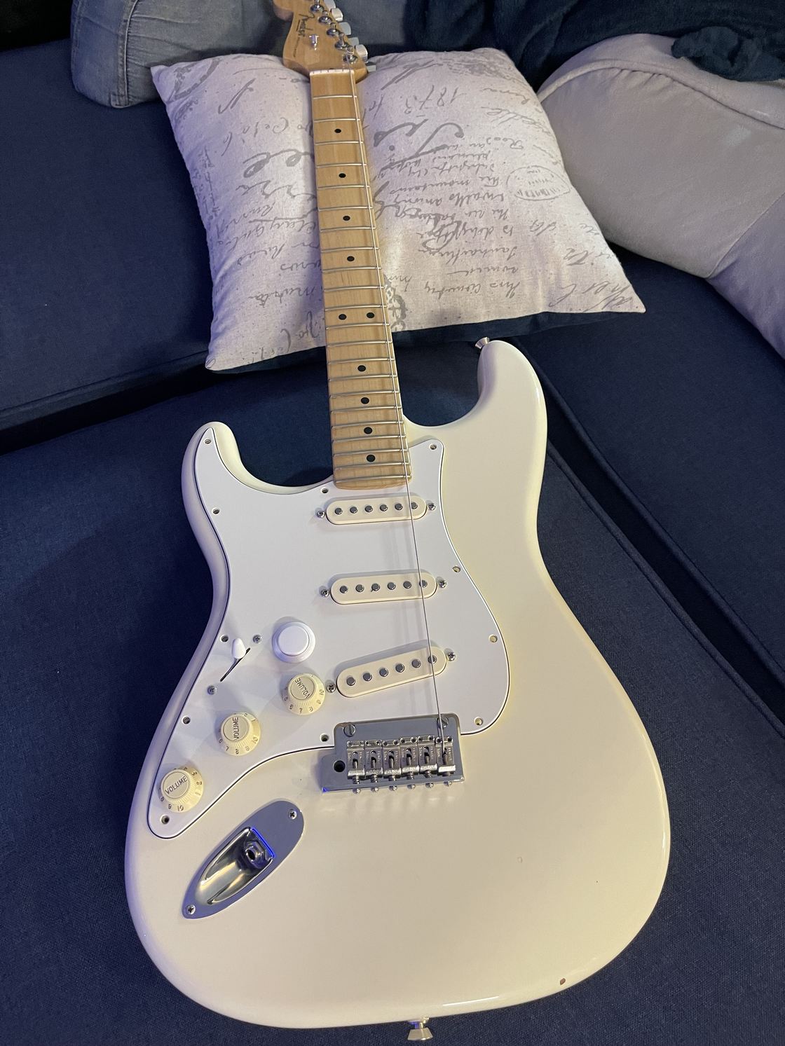 A Stratocaster with custom switching installed.