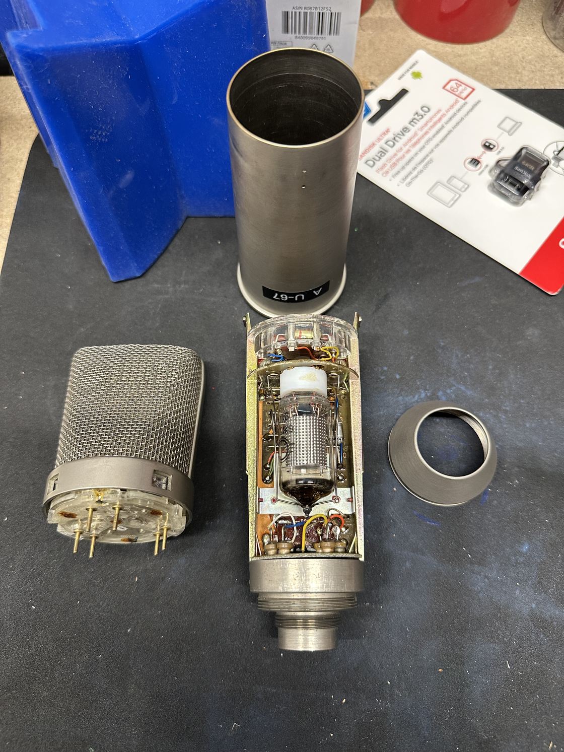 A Neumann U-67 microphone opened for repair.